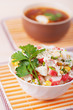 Crab salad and Russian borscht