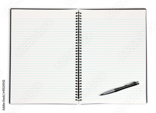 Photo: open lined book and pen open lined book and pen