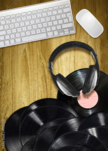 Photo: retro albums and computer retro albums and computer