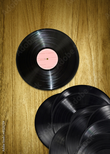 Photo: vinyl records on desk vinyl records on desk