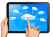 Cloud computing concept  Finger touching cloud
