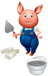 Little Pig as bricklayer, builder in uniform