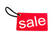 red paper tag labeled with sale words