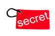 red paper tag labeled with secret words