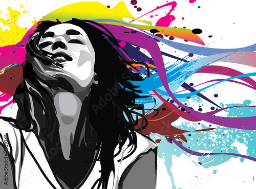 Vector: Girl with colour splash background vector Girl with colour splash background vector