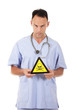 Caucasian man doctor danger sign