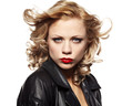 Portrait of a beautiful sexy woman in black leather jacket