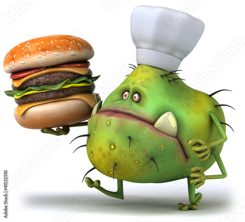 Illustration: Chef virus et hamburger Chef virus et hamburger