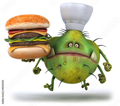 Illustration: Chef virus et hamburger Chef virus et hamburger