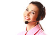 Face of smiling woman with headphones isolated