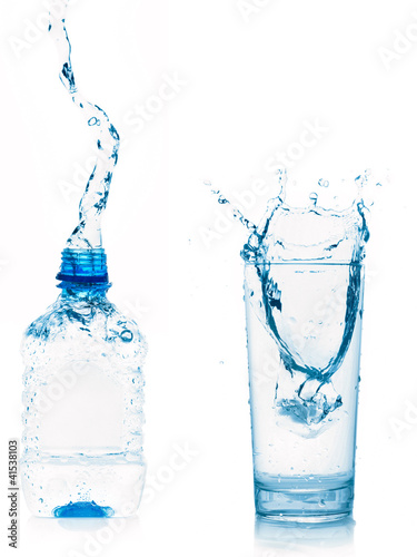 Photo: water glass and bottle isolated on white water glass and bottle isolated on white