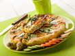 vegetables cake over dish on green background vegetables cake over dish on green background