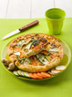vegetables cake over dish on green background vegetables cake over dish on green background