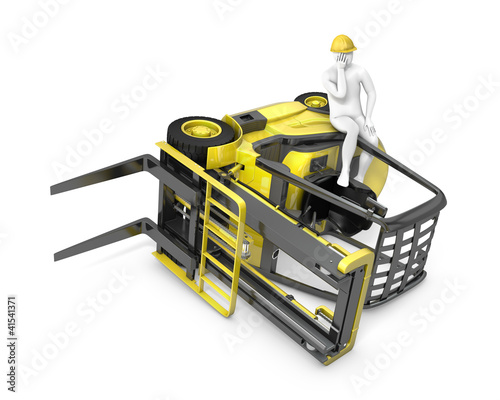 Illustration: Lift truck flipped on side after falling Lift truck flipped on side after falling