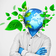 Man with earth enclosed and growing instead of his head