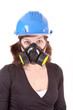 woman with safety protection, gas mask and helmet woman with safety protection, gas mask and helmet