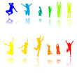 silhouettes de personnes sautant