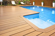 Blue swimming pool with  wood flooring-Piscina madera