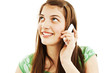 Young girl with phone, white background