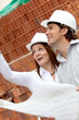 canvas print picture - Engineers at a construction site