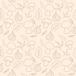 Cute unique background with mushrooms and leaves