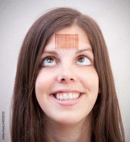 Photo: Woman with a code bar Woman with a code bar