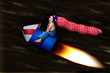 Patriotic Blast Off:  young boy on rocket