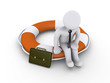 Businessman sitting on lifebuoy Businessman sitting on lifebuoy