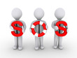 Businessmen holding sos letters using lifebuoy Businessmen holding sos letters using lifebuoy