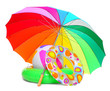 Beach umbrella and plastic toys.