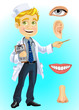 Cute blond doctor - indicating on part of the face