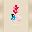 Birds Wedding Flying 9 Heart Balloons Dots Beige