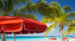 Photo en ligne au meilleur prix Red Beach Umbrellas and turquoise Waters of Caribbean
