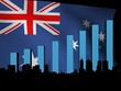 Melbourne skyline and graph over Australian flag illustration