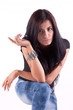 beautiful and upset latin woman, looking to camera