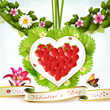 Heart of strawberry with leafs and flowers Heart of strawberry with leafs and flowers