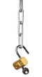 Open padlock hooked to one end of a metal chain isolated