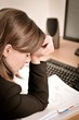 Depressed business person with headache in work Depressed business person with headache in work