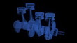 Video: Engine pistons on a crankshaft, x-ray vision Engine pistons on a crankshaft, x-ray vision