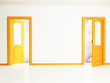 Two open orange doors