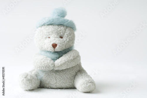Photo: Teddy bear wearing hat, missing one eye Teddy bear wearing hat, missing one eye