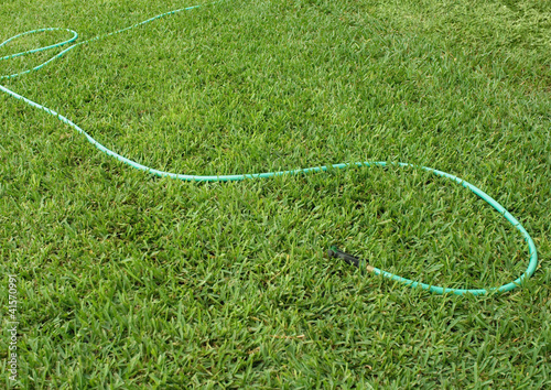 Photo: Garden hose lying on grass Garden hose lying on grass