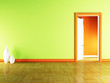 open door and the vases