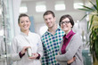 pharmacist suggesting medical drug in pharmacy drugstore