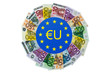 Geldscheine als Kreisdiagramm und EU-Symbol
