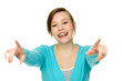 Young woman pointing at you Young woman pointing at you
