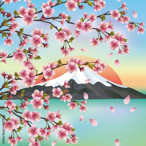 Vector: Japanese background with Japanese cherry tree sakura Japanese background with Japanese cherry tree sakura
