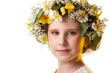 Portrait of a beautiful girl wearing flowers hat. Portrait of a beautiful girl wearing flowers hat.