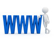 3d person near letters WWW over white background