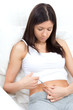 woman patient make an abdomen subcutaneous syringe injection